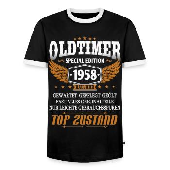 Oldtimer Baujahr 1958 geboren Geburtstag Spruch - Männer Kontrast-T-Shirt - Schwarz/Weiß - Vorne - AI Model Female 172 light (172cm) & AI Model Male 178 light (178cm)