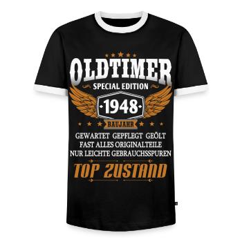 Oldtimer Baujahr 1948 geboren Geburtstag Spruch - Männer Kontrast-T-Shirt - Schwarz/Weiß - Vorne - AI Model Female 172 light (172cm) & AI Model Male 178 light (178cm)