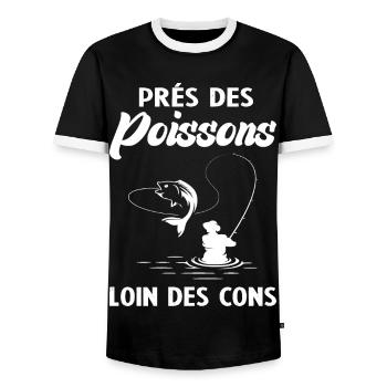 Près Des Poissons Loin Des Cons - T-shirt contrasté Homme - noir/blanc - Devant - AI Model Female 172 light (172cm) & AI Model Male 178 light (178cm)