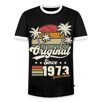 Geschenk 1973 Jahre Jubiläum Jahrgang Jahrgang geboren 1973 - Männer Kontrast-T-Shirt - Schwarz/Weiß - Vorne - AI Model Female 172 light (172cm) & AI Model Male 178 light (178cm)