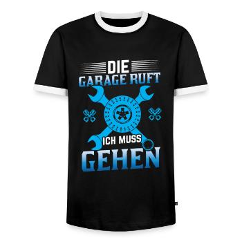 Garage Don't wait for me I'm in the garage - Men's Ringer Shirt - black/white - Front - AI Model Female 172 light (172cm) & AI Model Male 178 light (178cm)