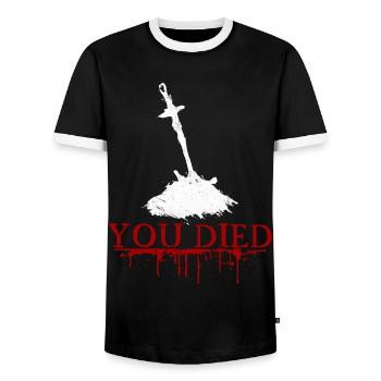 You Died Souls - Men's Ringer Shirt - black/white - Front - AI Model Female 172 light (172cm) & AI Model Male 178 light (178cm)