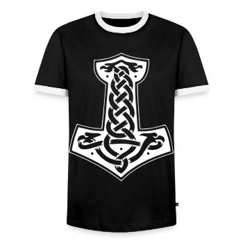 Viking Thor Hammer Mjolnir - T-shirt contrasté Homme - noir/blanc - Devant - AI Model Female 172 light (172cm) & AI Model Male 178 light (178cm)