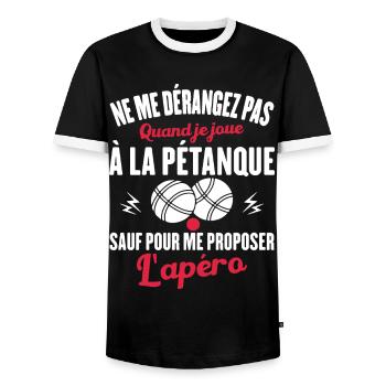 Cadeau Drôle Pour Amoureux De Pétanque Et Apéro - T-shirt contrasté Homme - noir/blanc - Devant - AI Model Female 172 light (172cm) & AI Model Male 178 light (178cm)