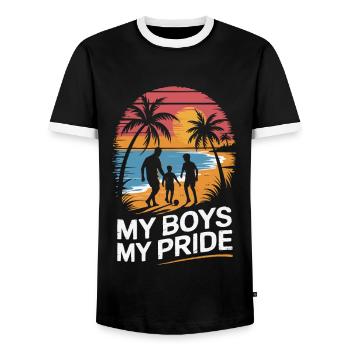 Father and 2 sons football holiday beach vintage - Men's Ringer Shirt - black/white - Front - AI Model Female 172 light (172cm) & AI Model Male 178 light (178cm)