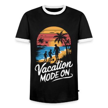Father and 2 sons football holiday beach vintage - Men's Ringer Shirt - black/white - Front - AI Model Female 172 light (172cm) & AI Model Male 178 light (178cm)