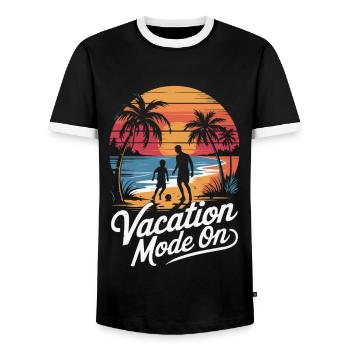 Father and son football holiday beach retro vintage - Men's Ringer Shirt - black/white - Front - AI Model Female 172 light (172cm) & AI Model Male 178 light (178cm)
