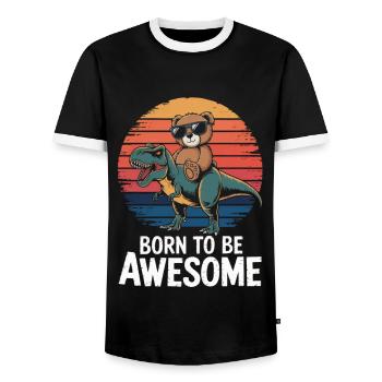 Teddy bear rides a dinosaur - Men's Ringer Shirt - black/white - Front - AI Model Female 172 light (172cm) & AI Model Male 178 light (178cm)