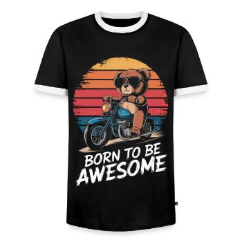 Ours en peluche avec des lunettes de soleil chevauche une moto vintage - T-shirt contrasté Homme - noir/blanc - Devant - AI Model Female 172 light (172cm) & AI Model Male 178 light (178cm)