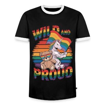 Teddybär und Einhorn LGBTQ Regenbogenfahne - Männer Kontrast-T-Shirt - Schwarz/Weiß - Vorne - AI Model Female 172 light (172cm) & AI Model Male 178 light (178cm)