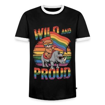 Teddy Bear chevauche le rhinocéros LGBTQ Rainbow Flag - T-shirt contrasté Homme - noir/blanc - Devant - AI Model Female 172 light (172cm) & AI Model Male 178 light (178cm)