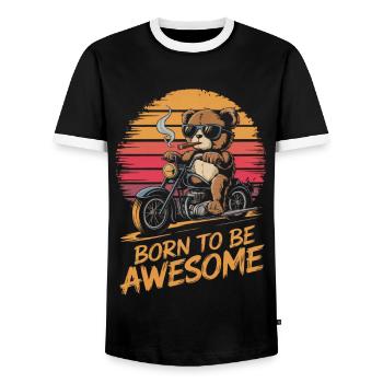 Ours en peluche avec des lunettes de soleil équitation moto vintage - T-shirt contrasté Homme - noir/blanc - Devant - AI Model Female 172 light (172cm) & AI Model Male 178 light (178cm)