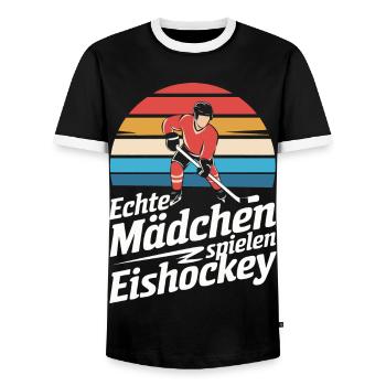 Hockey Hockey Sports Hockey Players - Men's Ringer Shirt - black/white - Front - AI Model Female 172 light (172cm) & AI Model Male 178 light (178cm)
