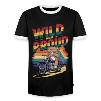 Teddy Bear Rides Moto LGBTQ Bannière Arc-en-ciel - T-shirt contrasté Homme - noir/blanc - Devant - AI Model Female 172 light (172cm) & AI Model Male 178 light (178cm)