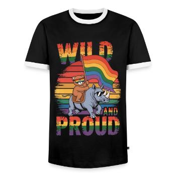 Teddy Bear chevauche le rhinocéros LGBTQ Rainbow Flag - T-shirt contrasté Homme - noir/blanc - Devant - AI Model Female 172 light (172cm) & AI Model Male 178 light (178cm)