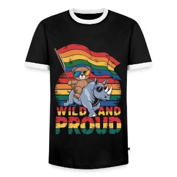 Teddy Bear chevauche le rhinocéros LGBTQ Rainbow Flag - T-shirt contrasté Homme - noir/blanc - Devant - AI Model Female 172 light (172cm) & AI Model Male 178 light (178cm)