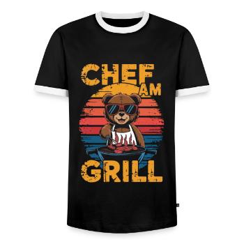 Ours en peluche grillant un BBQ sur le gril - T-shirt contrasté Homme - noir/blanc - Devant - AI Model Female 172 light (172cm) & AI Model Male 178 light (178cm)