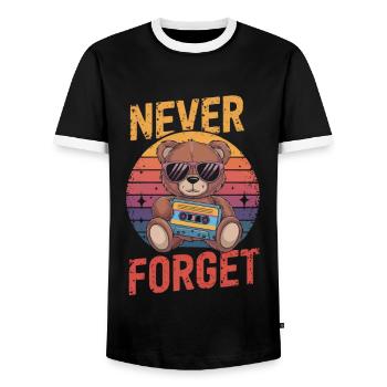 Teddy bear with sunglasses and music cassette - Men's Ringer Shirt - black/white - Front - AI Model Female 172 light (172cm) & AI Model Male 178 light (178cm)