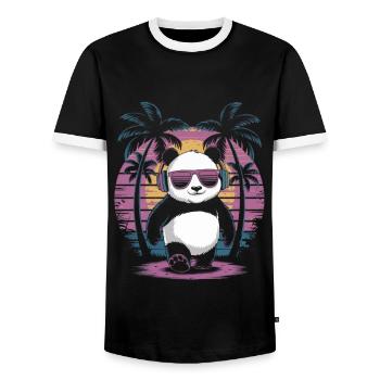 Panda with sunglasses and headphones - Men's Ringer Shirt - black/white - Front - AI Model Female 172 light (172cm) & AI Model Male 178 light (178cm)