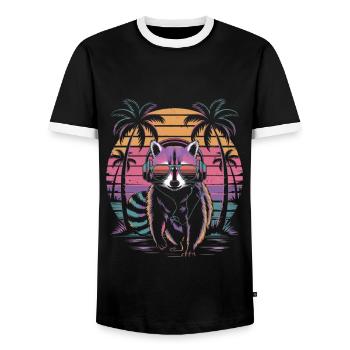 Waschbär mit Sonnenbrille und Kopfhörer - Männer Kontrast-T-Shirt - Schwarz/Weiß - Vorne - AI Model Female 172 light (172cm) & AI Model Male 178 light (178cm)