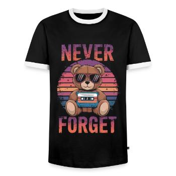 Teddy bear with sunglasses and music cassette - Men's Ringer Shirt - black/white - Front - AI Model Female 172 light (172cm) & AI Model Male 178 light (178cm)