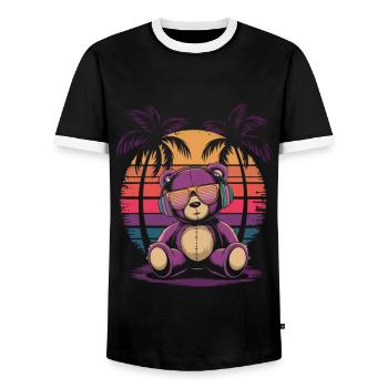 Teddy bear with sunglasses and headphones retro - Men's Ringer Shirt - black/white - Front - AI Model Female 172 light (172cm) & AI Model Male 178 light (178cm)
