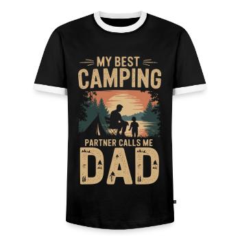 Père et fils camping camping randonnée vintage - T-shirt contrasté Homme - noir/blanc - Devant - AI Model Female 172 light (172cm) & AI Model Male 178 light (178cm)