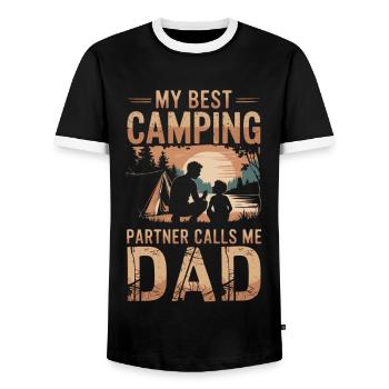Père et fils camping camping randonnée vintage - T-shirt contrasté Homme - noir/blanc - Devant - AI Model Female 172 light (172cm) & AI Model Male 178 light (178cm)