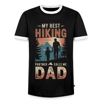 Père et fils camping camping randonnée vintage - T-shirt contrasté Homme - noir/blanc - Devant - AI Model Female 172 light (172cm) & AI Model Male 178 light (178cm)