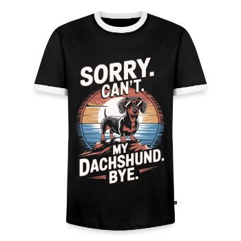 Dachshund with Sunglasses Saying Vintage - Men's Ringer Shirt - black/white - Front - AI Model Female 172 light (172cm) & AI Model Male 178 light (178cm)