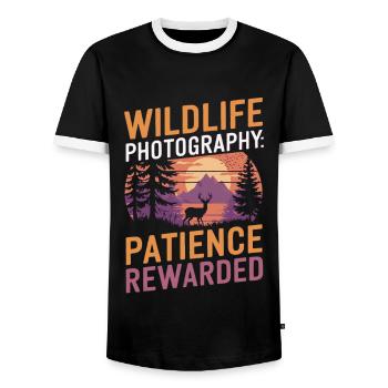Photographie de nature Photographie animalière Photographie - T-shirt contrasté Homme - noir/blanc - Devant - AI Model Female 172 light (172cm) & AI Model Male 178 light (178cm)