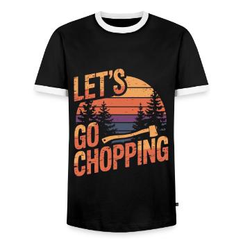 Chopping Wood Lumberjack Tree Cutter - Men's Ringer Shirt - black/white - Front - AI Model Female 172 light (172cm) & AI Model Male 178 light (178cm)