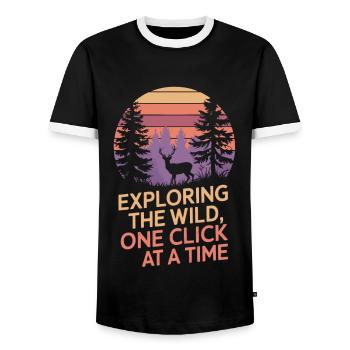 Photographie de nature Photographie animalière Photographie - T-shirt contrasté Homme - noir/blanc - Devant - AI Model Female 172 light (172cm) & AI Model Male 178 light (178cm)