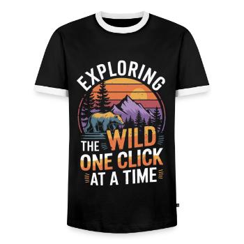 Photographie de nature Photographie animalière Photographie - T-shirt contrasté Homme - noir/blanc - Devant - AI Model Female 172 light (172cm) & AI Model Male 178 light (178cm)