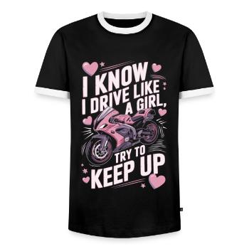 Moto de course drôle de dicton femmes - T-shirt contrasté Homme - noir/blanc - Devant - AI Model Female 172 light (172cm) & AI Model Male 178 light (178cm)