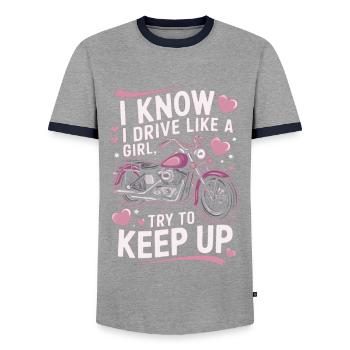 Motorrad Motorradfahrerin Frau Spruch - Männer Kontrast-T-Shirt - Grau/Navy  - Vorne - AI Model Female 172 light (172cm) & AI Model Male 178 light (178cm)