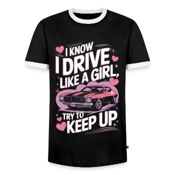 Pilote de muscle car coureur - T-shirt contrasté Homme - noir/blanc - Devant - AI Model Female 172 light (172cm) & AI Model Male 178 light (178cm)