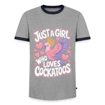 Kakadu Papagei Mädchen Spruch - Männer Kontrast-T-Shirt - Grau/Navy  - Vorne - AI Model Female 172 light (172cm) & AI Model Male 178 light (178cm)