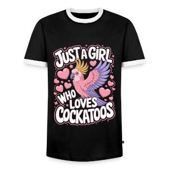 Kakadu Papagei Mädchen Spruch - Männer Kontrast-T-Shirt - Schwarz/Weiß - Vorne - AI Model Female 172 light (172cm) & AI Model Male 178 light (178cm)