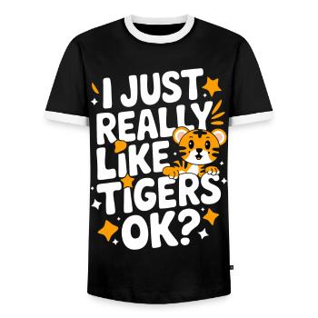Tiger Animal Zoo Wild Animal - Men's Ringer Shirt - black/white - Front - AI Model Female 172 light (172cm) & AI Model Male 178 light (178cm)