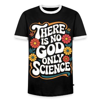 Atheism, Atheist, Anti-Religion, Agnostic - Men's Ringer Shirt - black/white - Front - AI Model Female 172 light (172cm) & AI Model Male 178 light (178cm)