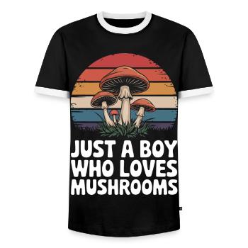 Mushroom Mushrooms Funghi Mushroom - Men's Ringer Shirt - black/white - Front - AI Model Female 172 light (172cm) & AI Model Male 178 light (178cm)
