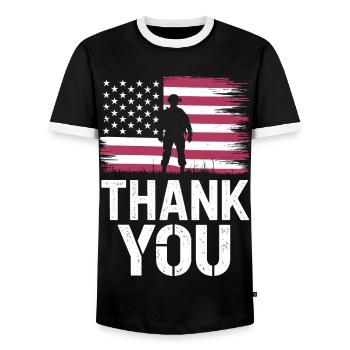 Soldat militaire vétéran - T-shirt contrasté Homme - noir/blanc - Devant - AI Model Female 172 light (172cm) & AI Model Male 178 light (178cm)