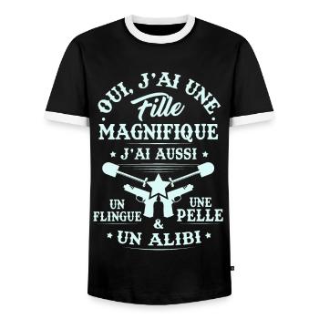 T-shirt pour Papa - J'ai une Fille Magnifique - T-shirt contrasté Homme - noir/blanc - Devant - AI Model Female 172 light (172cm) & AI Model Male 178 light (178cm)