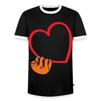 Sloth Valentines Day, Womens Sloths Valentine Hear - T-shirt contrasté Homme - noir/blanc - Devant - AI Model Female 172 light (172cm) & AI Model Male 178 light (178cm)