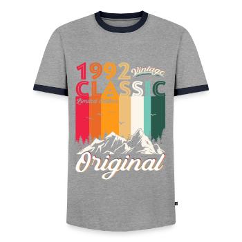 Original 1992 30ème Anniversaire Cadeau Hommes Femmes - T-shirt contrasté Homme - gris/marine  - Devant - AI Model Female 172 light (172cm) & AI Model Male 178 light (178cm)