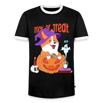 Corgi Halloween - Men's Ringer Shirt - black/white - Front - AI Model Female 172 light (172cm) & AI Model Male 178 light (178cm)