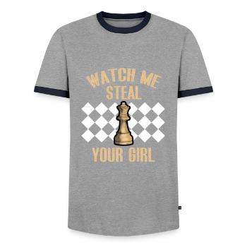 Schach Lustig Schachbrett Verein Club Geschenk - Männer Kontrast-T-Shirt - Grau/Navy  - Vorne - AI Model Female 172 light (172cm) & AI Model Male 178 light (178cm)