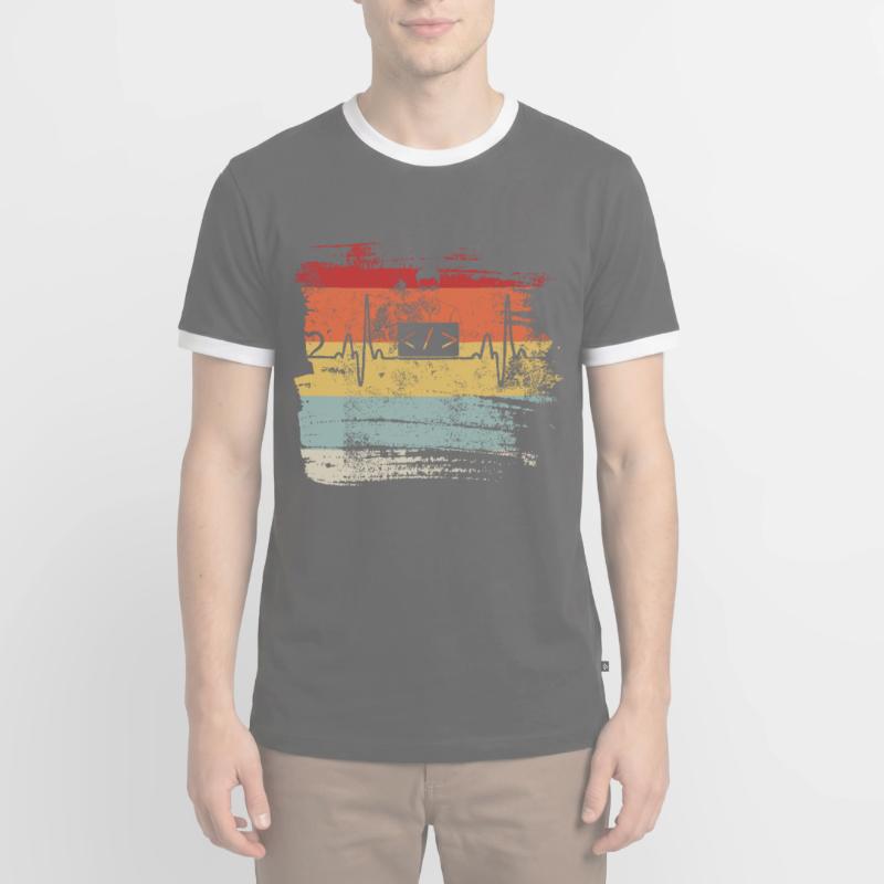 Programmation cadeau Heartbeat IT Coder Programmer T-shirt contrasté Homme