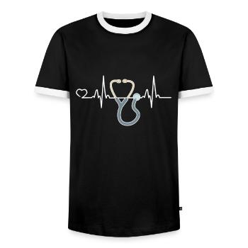 Doctor Heartbeat Medical Degree Doctorate Gift - Men's Ringer Shirt - black/white - Front - AI Model Female 172 light (172cm) & AI Model Male 178 light (178cm)